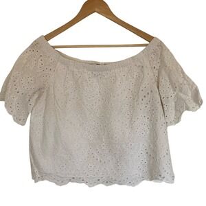 DO+BE Womens White Eyelet Off-Shoulder Top Size Large Summer‎ Cottagecore Beach